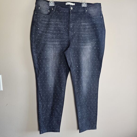 Rebecca Minkoff Size 20W‎ Bedazzled Studded Jeans Black/Gray Distressed Color - Picture 1 of 14